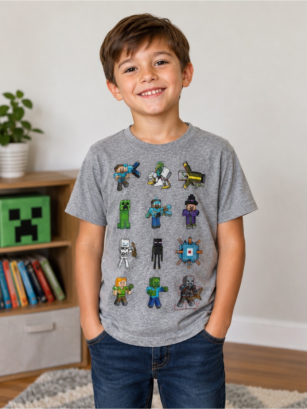 Minecraft Mojang Studios T-Shirt Kids XS 6/7 Gray Graphic